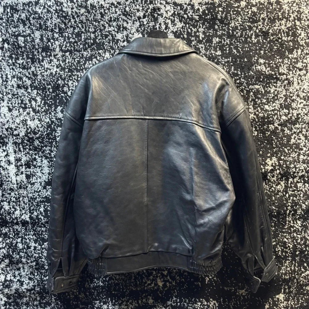 J. Park Collection Mens Black Genuine Lamb Leather Bomber Jacket Size Large - Picture 2 of 7